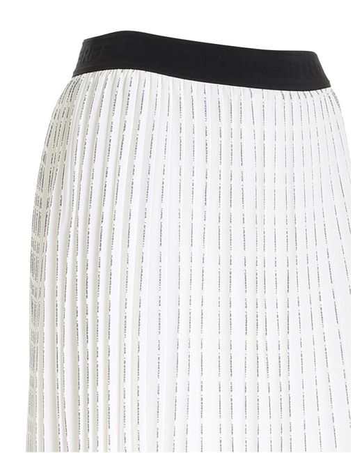 Karl Lagerfeld White Logo Prints Pleated Skirt