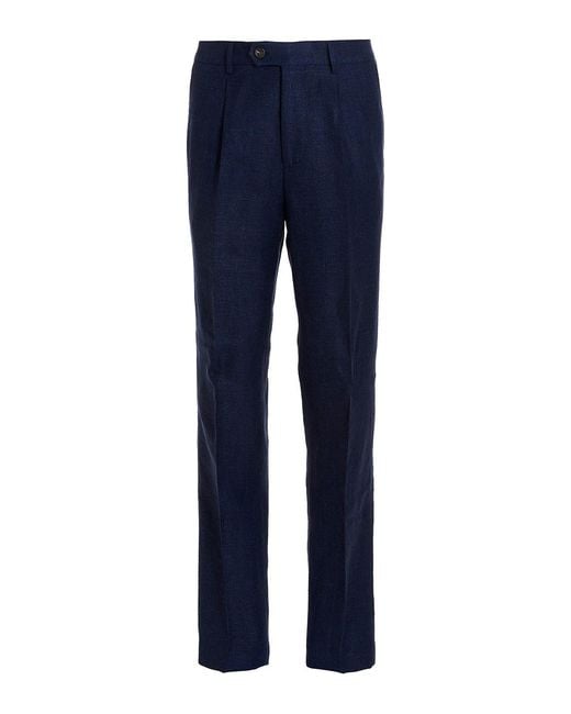 Brunello Cucinelli Blue Linen Blend Suit for men