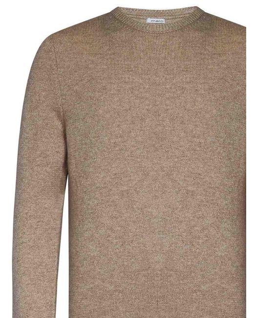 Malo Brown Cashmere Knit Crewneck Sweater for men