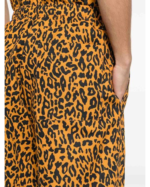 Palm Angels Yellow Leopard-Print Poplin Shorts for men