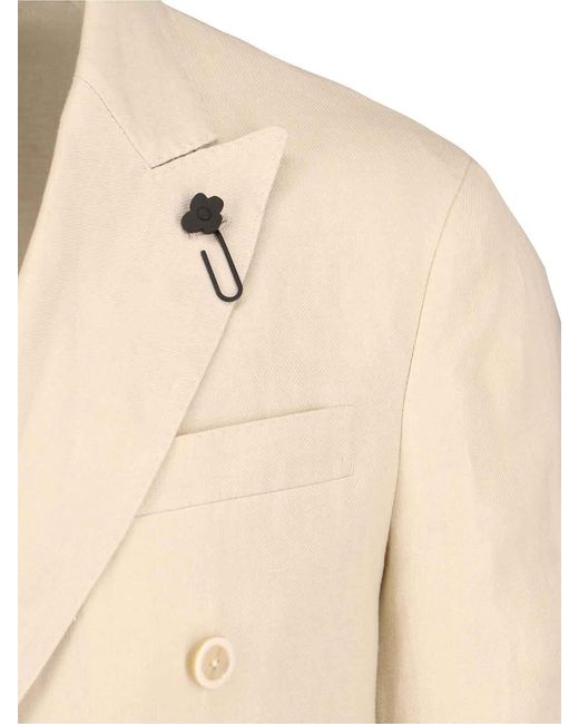 Lardini Natural Double-Breasted Linen Suit for men