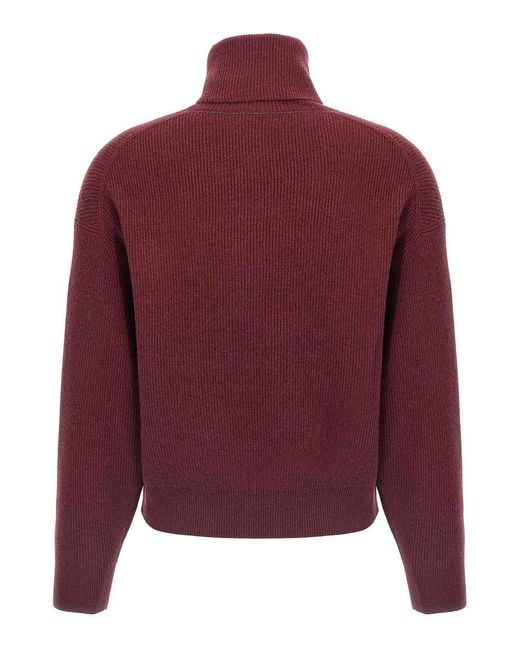 Brunello Cucinelli Red Ribbed Turtleneck Sweater