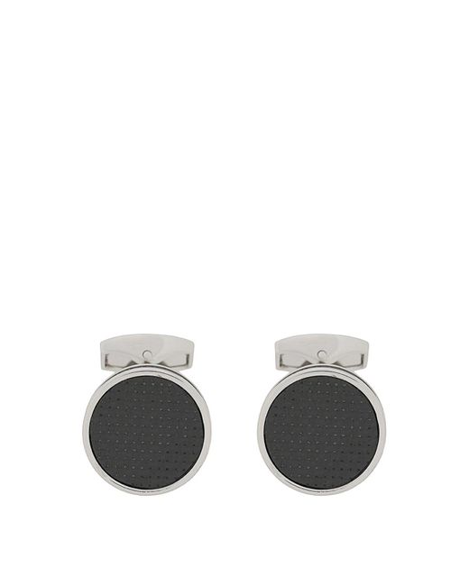Tateossian Gray Cufflinks Round Palladium Carbon Fibre for men