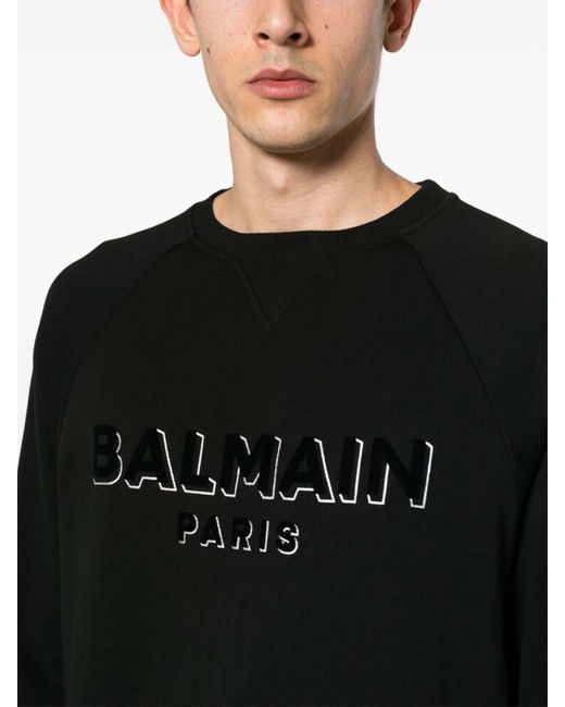 Balmain Black Logo-print Crew-neck Sweatshirt for men