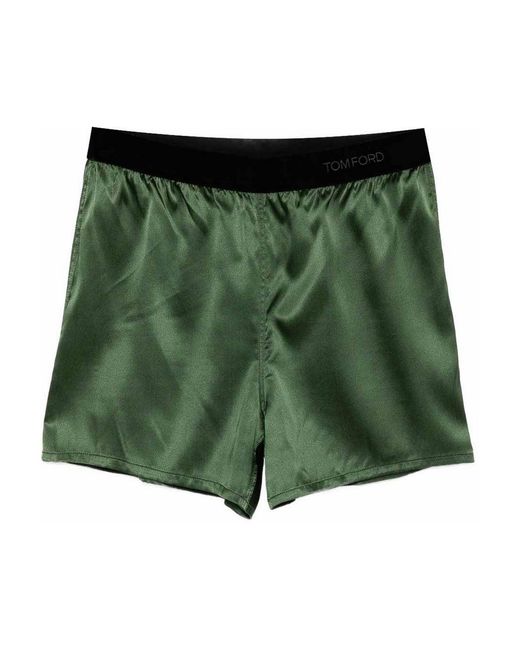 Tom Ford Green Stretch Silk Satin Pj Shorts