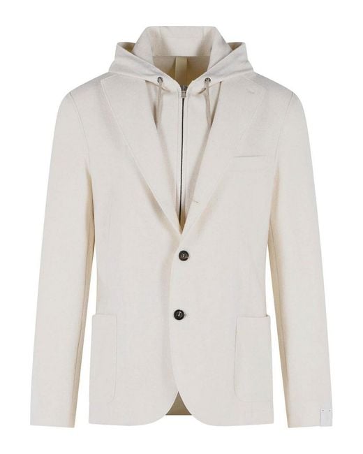 Eleventy White Wool Hooded Blazer for men