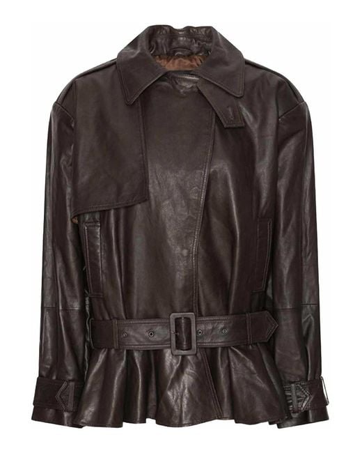 ROTATE BIRGER CHRISTENSEN Brown Leather Biker Jacket