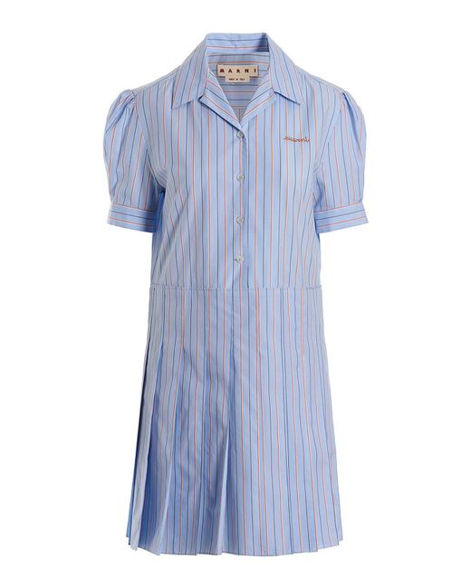 Marni Blue Striped Cotton Shirt Dress