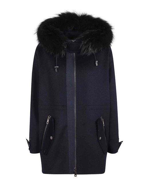P.A.R.O.S.H. Blue Parka W/Padded And Fur Trim