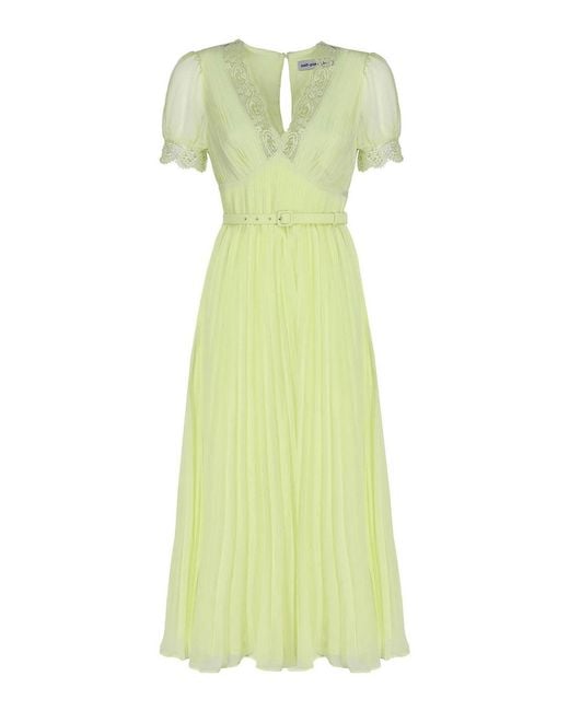 Self-Portrait Green Chiffon Midi Dress With Lace Detail