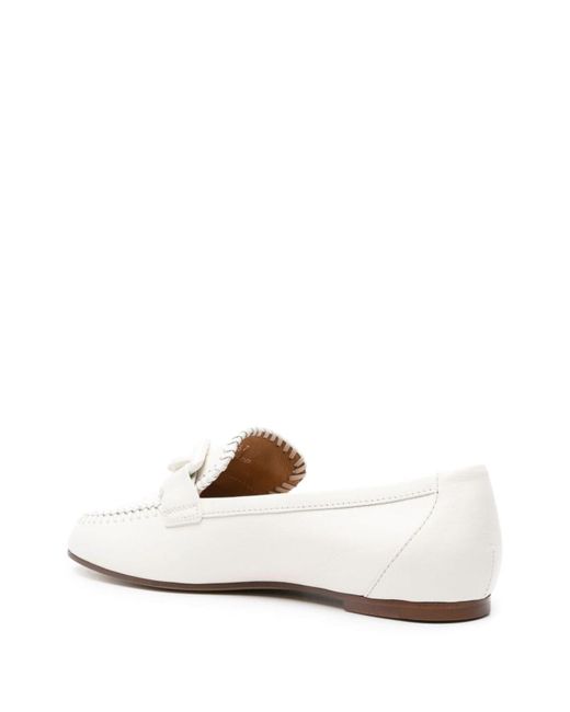 Tod's White Chain Motif Loafers