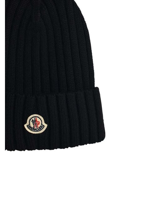 Moncler Black Virgin Wool Beanie