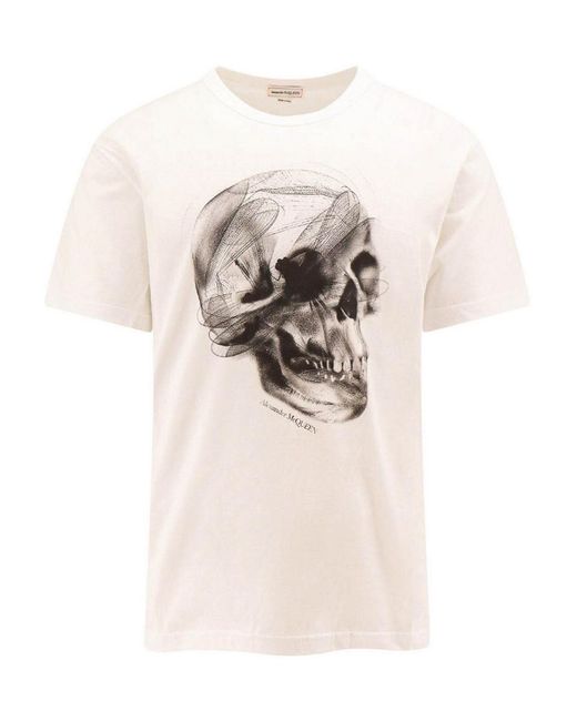 Alexander McQueen Natural Cotton T-shirt With Iconic Print for men