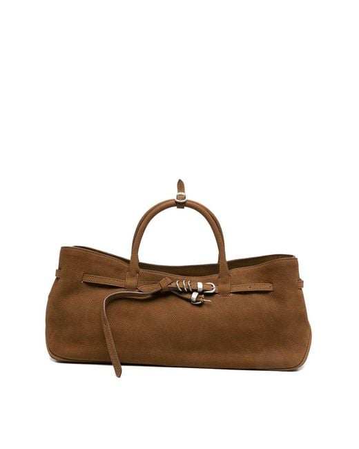 MARGE SHERWOOD Brown Grandma Used Bag Suede Bag With Embossed Logo