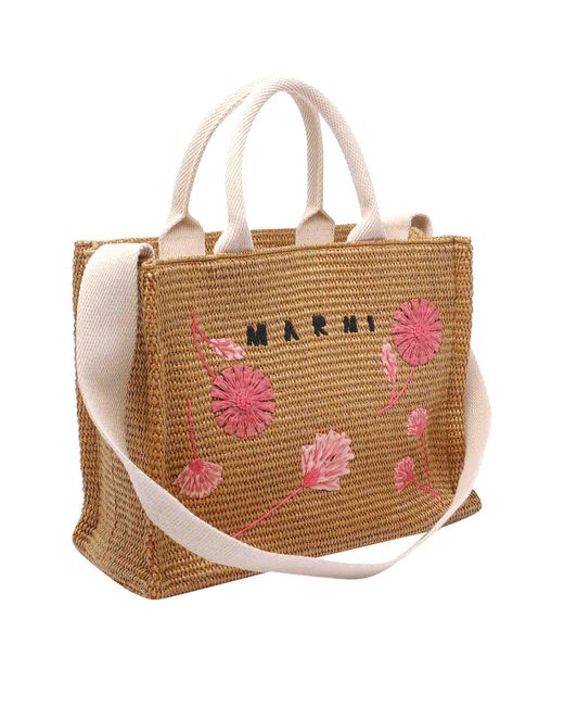 Marni Brown Raffia Small Tote Bag