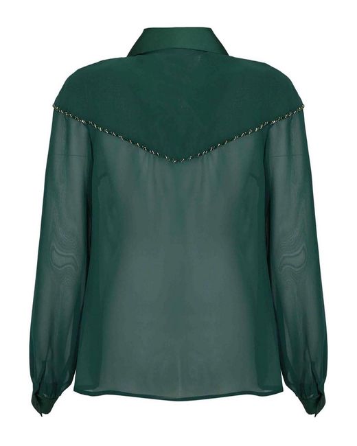 GIANNI MOLARO Green Georgette Shirt With Jewel Embroidery