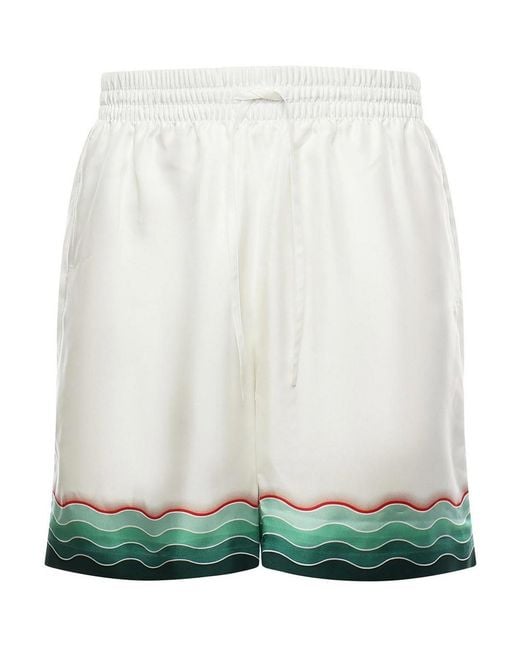 Casablanca Green Montagne Ondulee Silk Shorts for men
