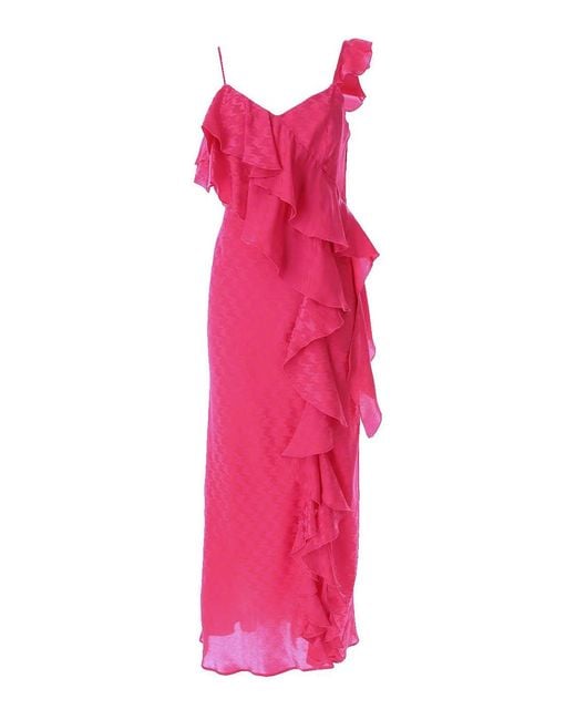 MSGM Pink Rouches Jacquard Dress
