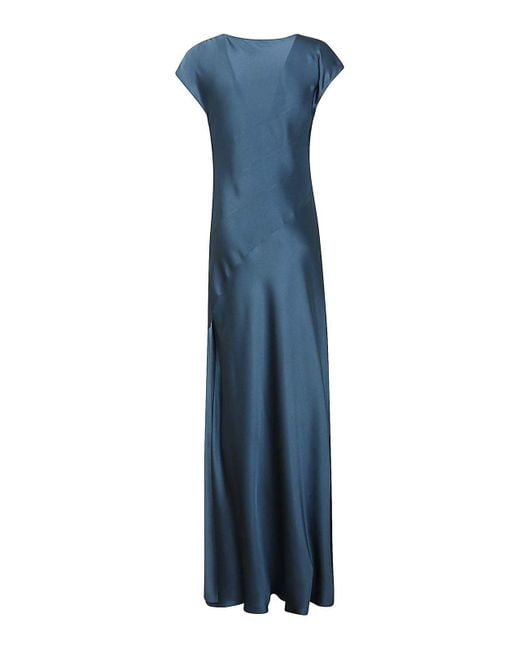 Alberta Ferretti Blue Flowing Maxi Dress With Cap Sleeves