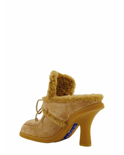Burberry White Suede Mule Equestrian Knight Patch