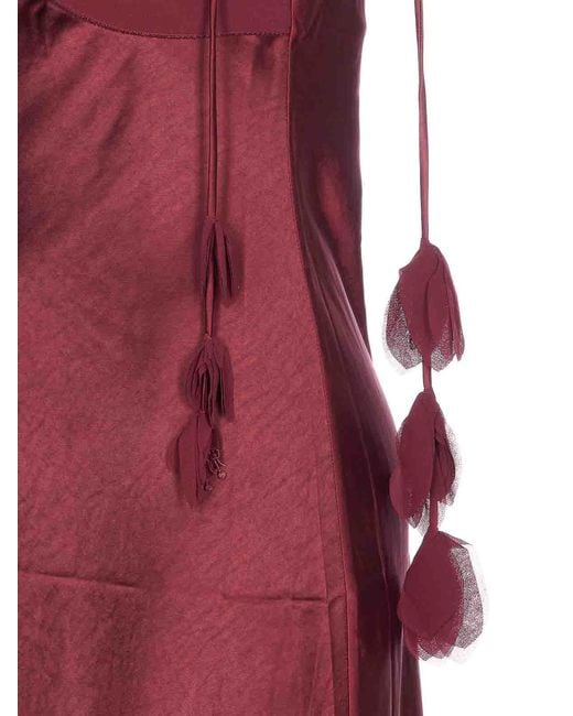 Self-Portrait Red Satin Flower Midi Dress