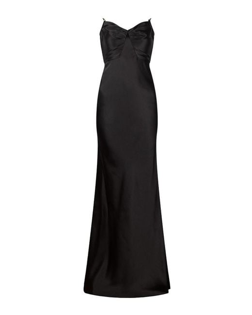 Elisabetta Franchi Black Carpet Satin Long Dress