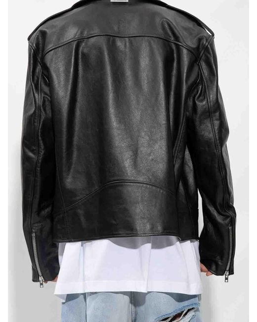 Vetements Black Zip-Fastening Leather Jacket for men