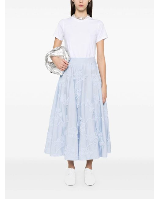 ROTATE BIRGER CHRISTENSEN Blue Long Skirt With Floral Applique