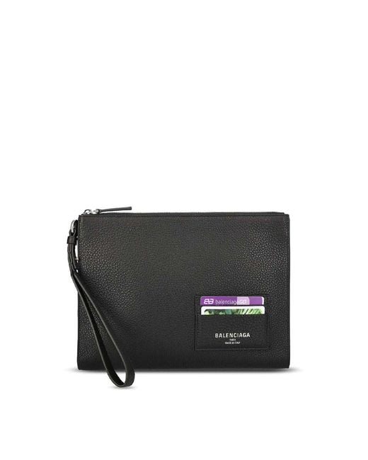 Balenciaga Black Leather Zipped Pouch for men