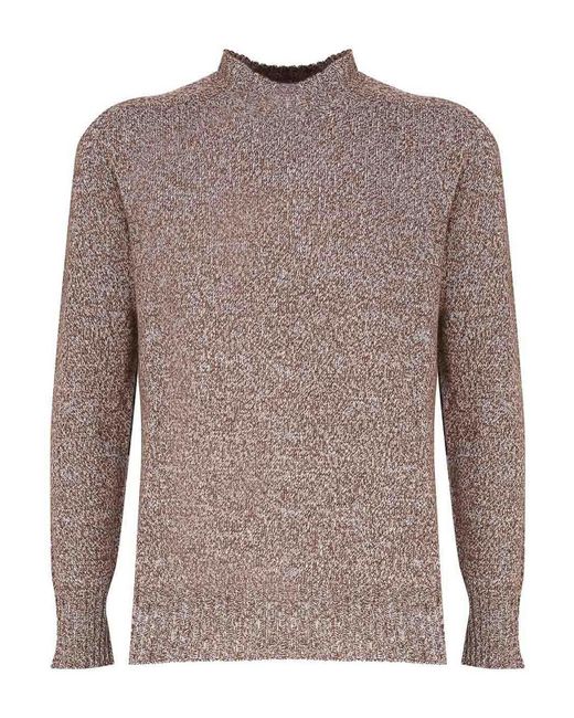 Malo Brown Crew-neck Sweater In Moulin Cashmere for men