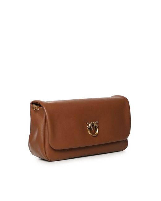 Pinko Brown Love Bag Click Soft Horizontal Leather Bag