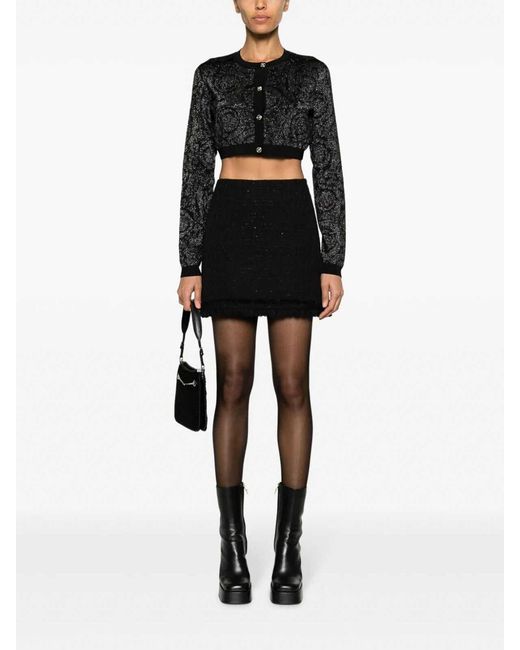 Versace Black Barocco Texture Knit Cropped Cardigan