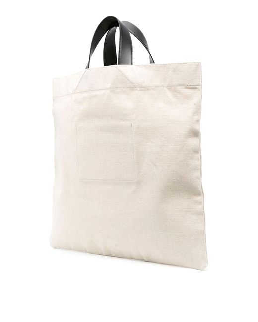 Jil Sander Natural Cotton And Linen Tote Bag With Logo Print for men