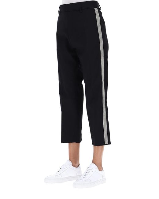 DSquared² Blue Cropped Wool Trousers With Contrasting Bands
