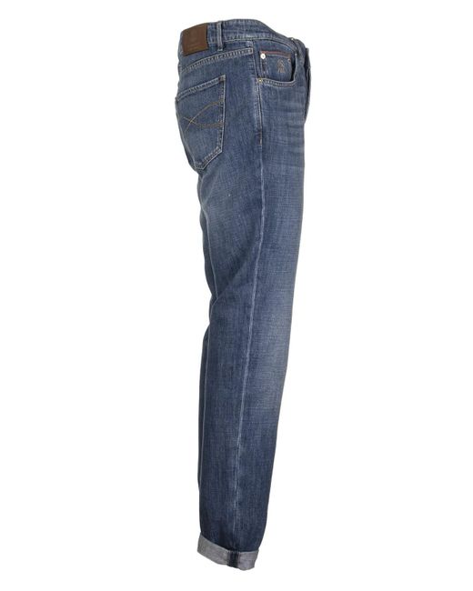 Brunello Cucinelli Blue Faded Denim Five Pocket Jeans for men