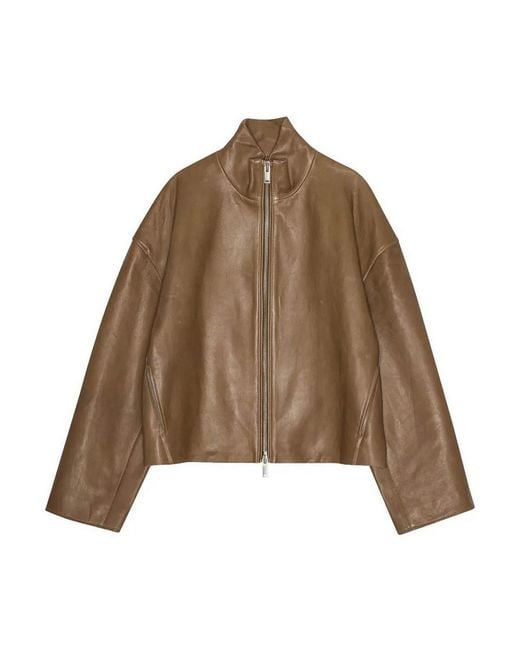 REMAIN Birger Christensen Brown Bonded Leather Jacket