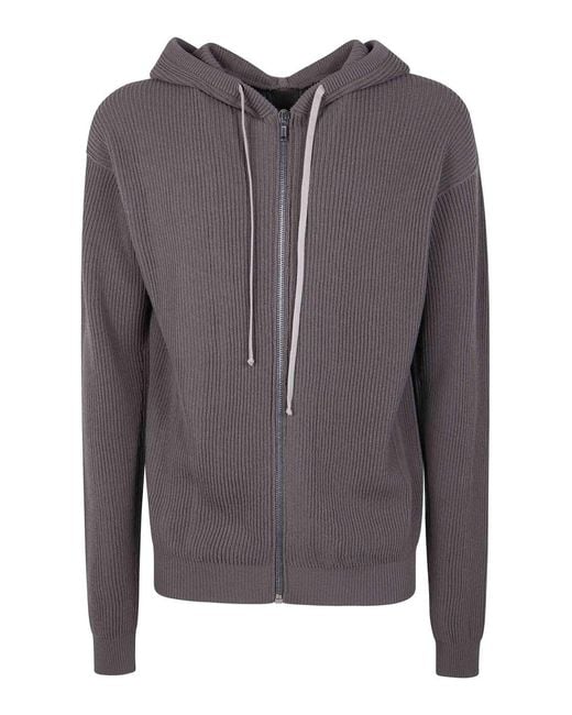 Rick Owens Gray Zipperd Hoodie Knit Jacket for men
