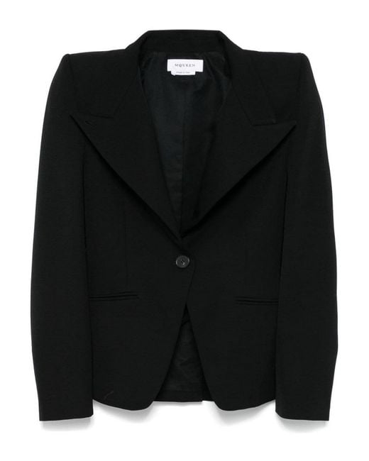 McQueen Black Double-Breasted Wool Blazer