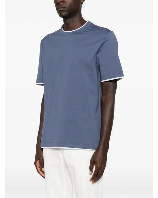 Brunello Cucinelli Blue T-Shirt With Faux-Layering for men