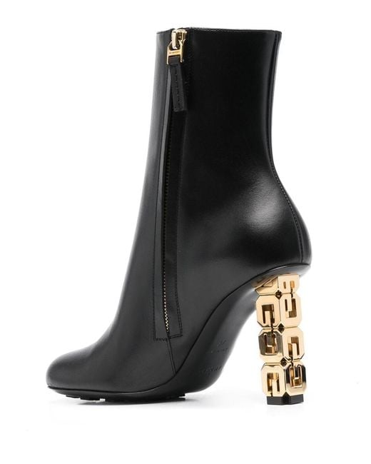 Givenchy 4g Cube Heel Pointy Ankle Boot In Black Leather
