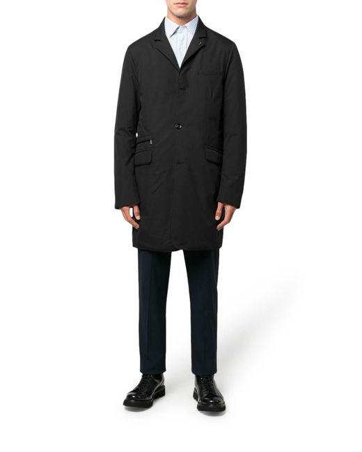Moorer Black Button-Up Hooded Coat for men