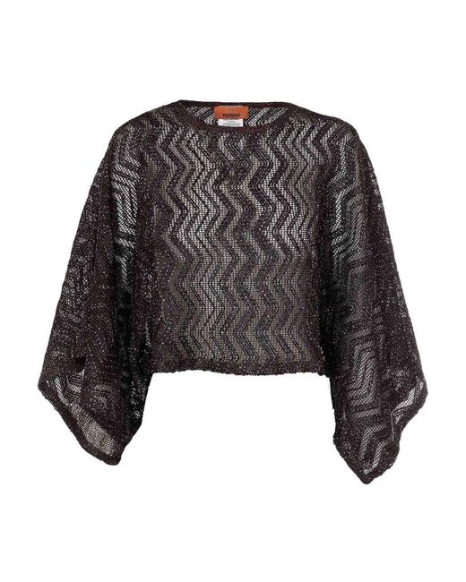 Missoni Black Zigzag Mesh Sequins Wide Sleeves Top