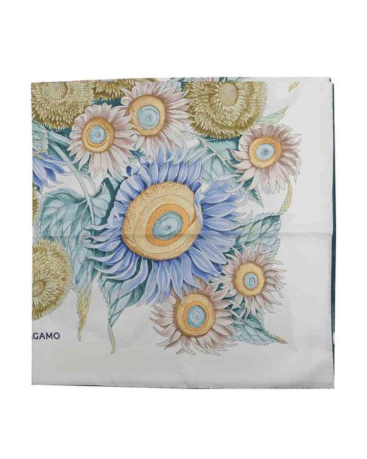 Ferragamo Blue Girasoli Printed Silk Foulard
