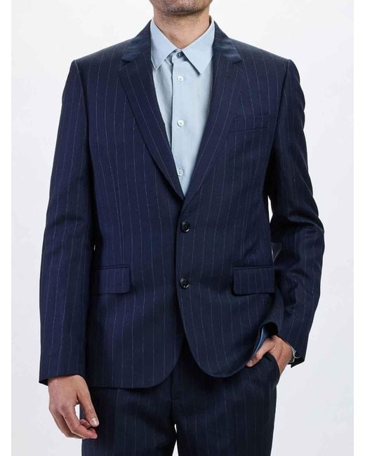 Paul Smith Blue Soho Pinstriped Wool And Linen Suit for men