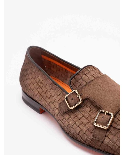 Santoni Brown 'Scacco' Loafers for men