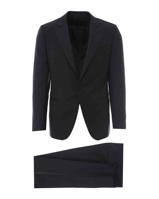 Caruso Black Wool And Mohair Suit for men