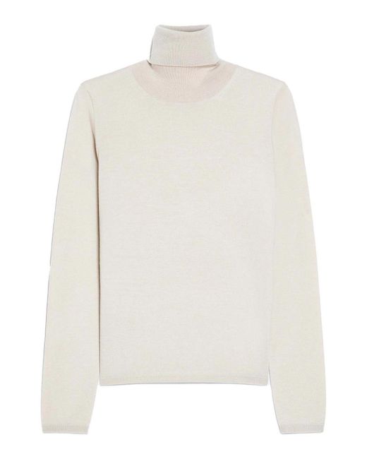 Max Mara White Veloce Lightweight Cashmere Turtleneck