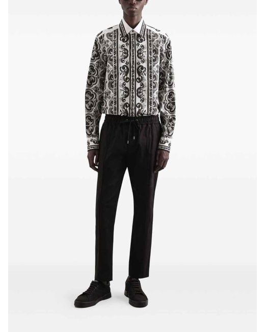 Dolce & Gabbana Black Majolica-Print Martini Shirt for men