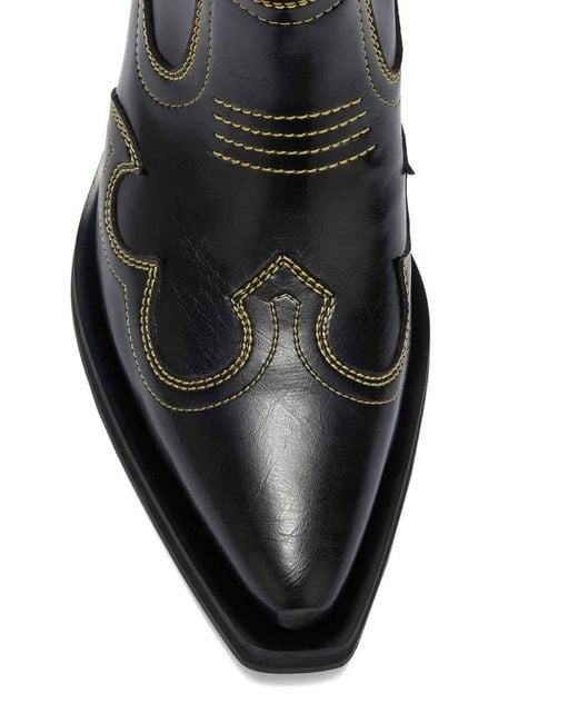 Ganni Black Low Shaft Embroidered Western Boot Oleatex
