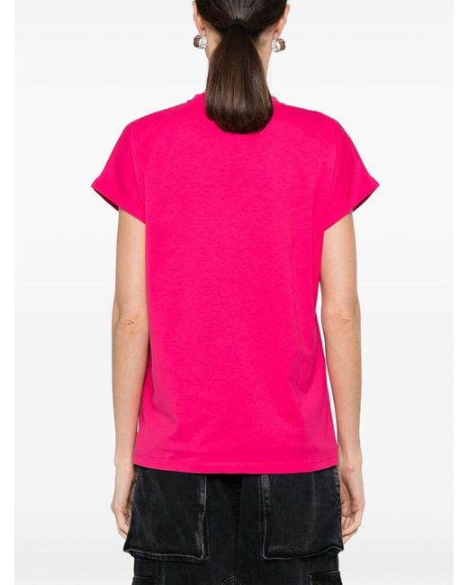 Balmain Fuchsia Pink Logo Print Crew Neck T-shirt
